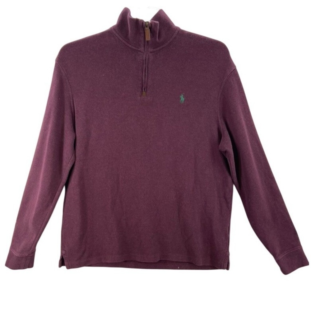 Polo Ralph Lauren Quarter Zip Pullover Men Large Burgundy Cotton Mock Neck Pony